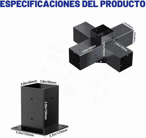 Vista 2 de Kit de pérgola Grehitk - Soporte de esquina de ángulo recto de 5 vías para bricolaje Base de poste de madera para cenadores, patio, cabaña de 1