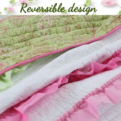 Vista 7 de Cozy Line Home Fashions Juego de ropa de cama reversible de 100 % algodón con volantes, color rosa y verde (flamenco, individual, 2 piezas)