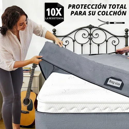 Vista 16 de Bolsas de colchón para mudanza y almacenamiento, protector de colchón impermeable, funda de colchón Cal King con 8 asas resistentes y cremallera Gris