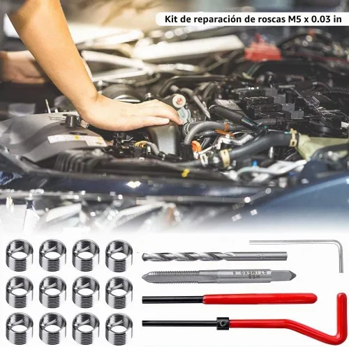 Vista 6 de Kit de 30 piezas de inserción de reparación de roscas M5 x 0.03 in, kit de reparación de roscas de acero inoxidable, compatible con bobinas