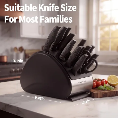 Vista 3 de Juego de cuchillos, 12 cuchillos de cocina de acero inoxidable con tijeras, color negro Dishwasher Safe Cutlery Set Includes 6 Chef Knives, 6
