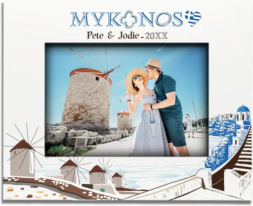Vista 9 de ELLA BUSTA - Marco de fotos Grecia para boda, compromiso, luna de miel, vacaciones en Grecia, símbolos de diseño con estampado UV (vertical de 5 x 7)