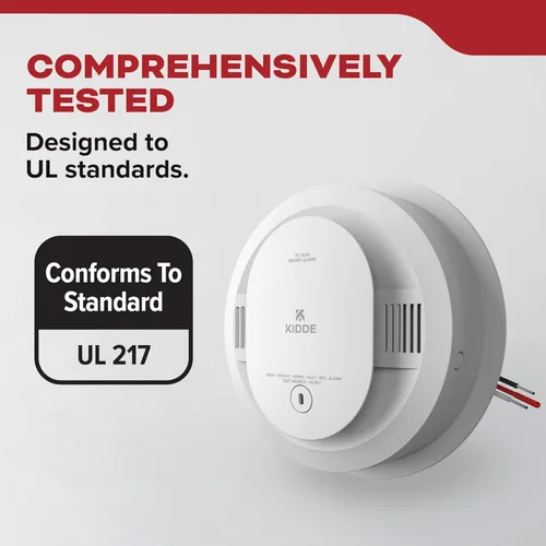Vista 16 de Kidde Detector de humo, cableado con batería de reserva de 10 años, interconectable, luces de estado LED, alarma de 85 dB, 5 pulgadas, 20SA10