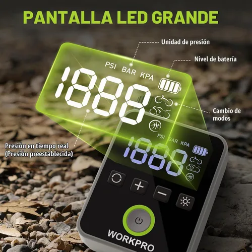 Vista 5 de WORKPRO Mini bomba eléctrica de la bici, inflador portátil del neumático