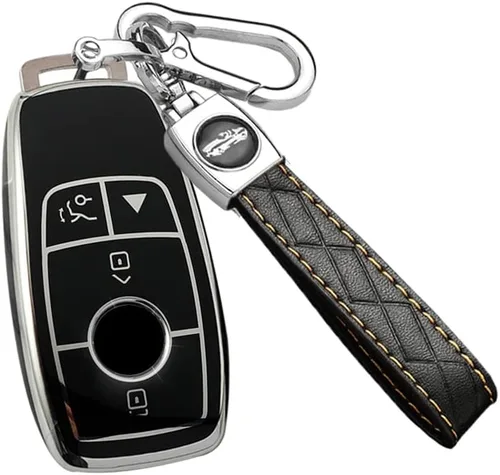 Vista 7 de ontto Funda de TPU para llave Benz 2017-2021 Clase E con borde plateado para llave de automóvil 2018-2021 Clase S 2 (Negro 3 btn)