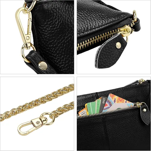 Vista 6 de Uromee Cartera de mano para mujer, de piel auténtica, con cadena de hombro desmontable