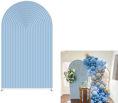 Vista 14 de Fundas de telón de fondo de tela de arco, ondulaciones de boda, color beige, fundas de soporte arqueadas de 6 pies, fondo elástico para cumpleaños