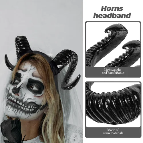 Vista 3 de Beaupretty Diadema de cuerno de diablo artificial, cuernos de cabra para bricolaje, pinza para el cabello, accesorios góticos, disfraz de Halloween