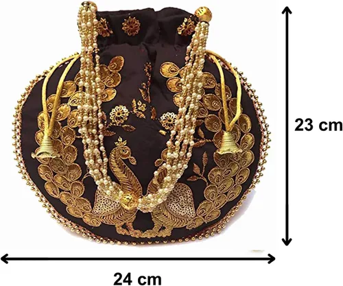 Vista 3 de Bolsa de terciopelo bordada para mujer, bolsa con cordón, regalo de boda dorado para mujer