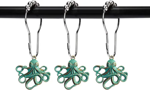 Vista 7 de Juego de 12 ganchos decorativos de acero inoxidable para cortina de ducha de pulpo, para el hogar, baño