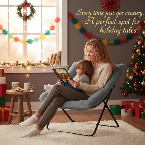 Vista 7 de Cómoda silla plegada, silla plegable de gran tamaño de piel sintética suave, silla flexible para adultos y niños, silla lunar con marco de metal