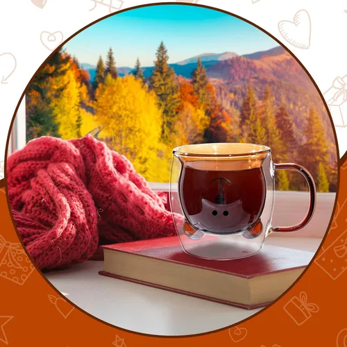 Vista 6 de Patelai Linda Taza de Oso de Té de Pared Doble de Vidrio con Asa Aislada Taza de Café Espresso de Navidad Taza de Cerveza Taza Linda de Cumpleaños