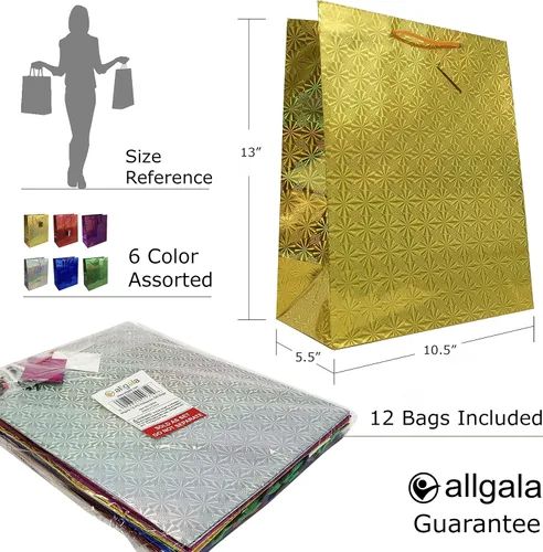 Vista 2 de allgala GP50302 - Bolsas de regalo con holograma (paquete de 12, 13 x 10 pulgadas, grandes)