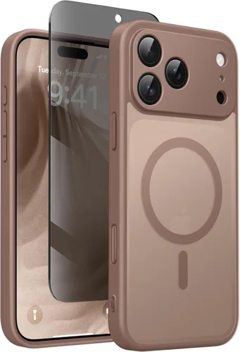 Vista 35 de GolbinBox - Funda magnética para iPhone 13 Pro Max, compatible con MagSafe, protección de cámara, protector de privacidad, funda translúcida mate, a