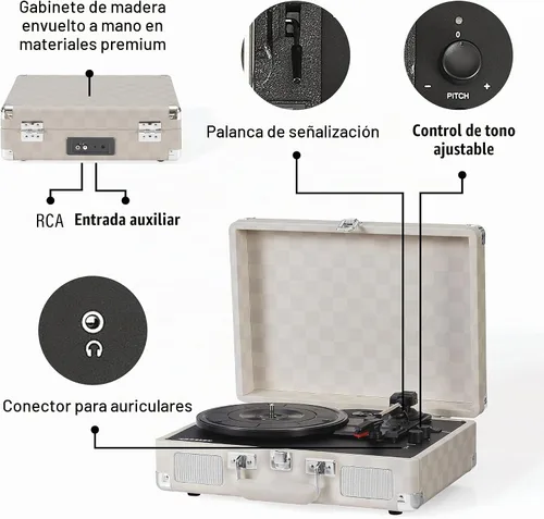 Vista 4 de Crosley CR8005F-AC Cruiser Plus - Tocadiscos vintage de 3 velocidades con Bluetooth, tipo maletín, reproductor de discos de vinilo, tablero