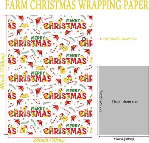 Vista 6 de SaringSwoon Papel de regalo de pato de Navidad, divertido envoltorio de regalo de Navidad con sombreros de Papá Noel, bastones de caramelo, patos