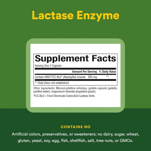 Vista 4 de Natural Factors Enzima lactasa 300 mg, soporte para la digestión láctea*, 60 cápsulas