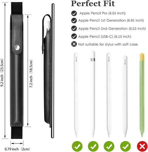 Vista 2 de DTTO Estuche para Apple Pencil Pro, Apple Pencil de 1ª/2ª generación y (USB-C), funda de piel sintética con banda elástica desmontable que se fija