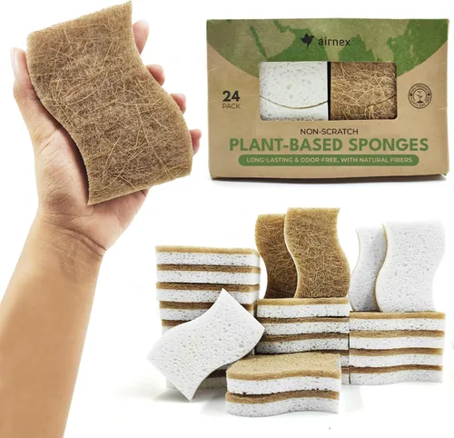 Vista 10 de AIRNEX - Esponja de cocina natural biodegradable - Esponja compostable de celulosa y fibra de coco (paquete de 6)