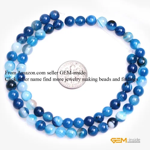 Vista 3 de GEM-Inside Cuentas Sueltas de Piedras Preciosas de Ágata Azul Bandeada Natural de 6mm Cuentas Redondas de Piedra de Energía para Hacer Joyas 15