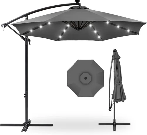 Vista 16 de Best Choice Products Sombrilla de Patio de Mercado Colgante Descentrada con LED Solar de 10 pies para Patio Trasero, Junto a la Piscina, Césped