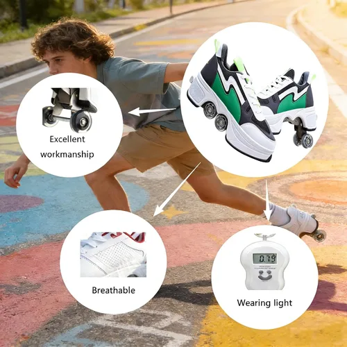 Vista 6 de Rueda de deformación de doble hilera Patines de ruedas 2 en 1 – Zapatos de senderismo automáticos invisibles con polea extraíble para patinaje