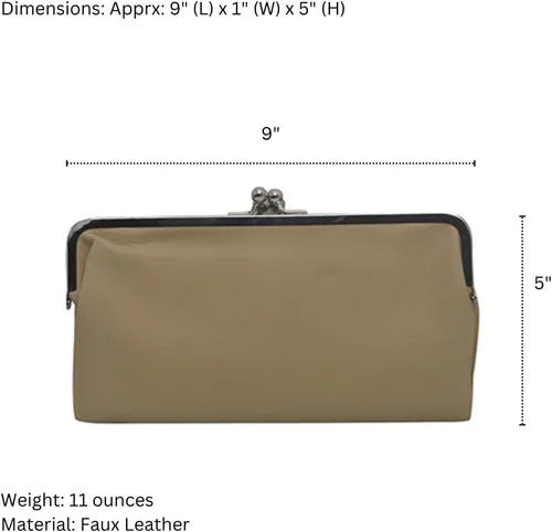 Vista 3 de Monedero de embrague de estilo vintage de doble marco, cartera de viaje para mujer