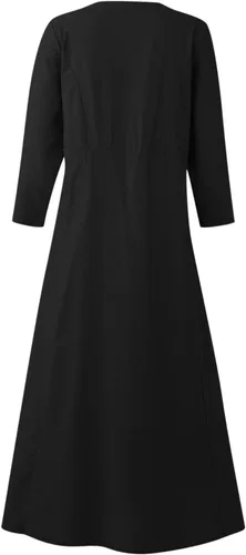 Vista 6 de Akivide Vestido largo de algodón y lino para mujer, manga 34, bohemio, liso, fluido, casual, verano, otoño, playa, vestido tipo camiseta
