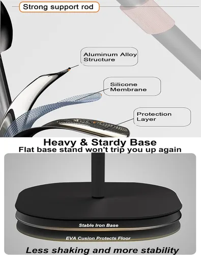 Vista 6 de Soporte de micrófono con brazo de brazo con base plana con peso, altura ajustable de 24 a 68 pulgadas, soporte de canto con soporte para micrófono