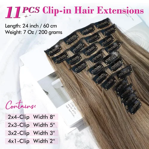 Vista 2 de REECHO Extensiones de cabello, 11 extensiones de cabello con clip de 24 pulgadas, extensiones de cabello lacio largo HE005, extensiones de cabello