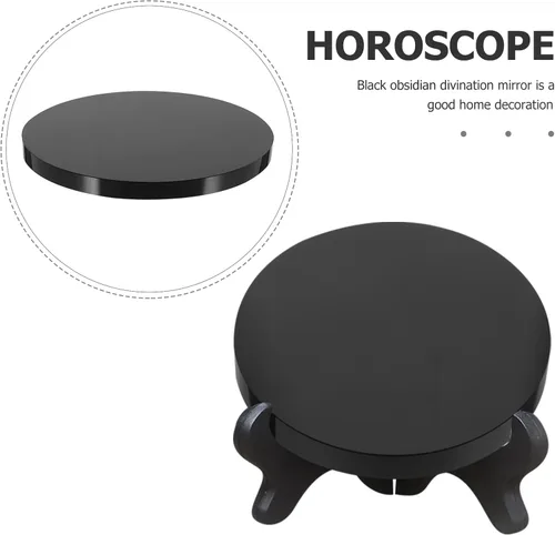 Vista 8 de VOSAREA Espejo rascador de obsidiana negra natural, piedra circular, disco redondo, Feng Shui, espejo con soporte para meditación de adivinación