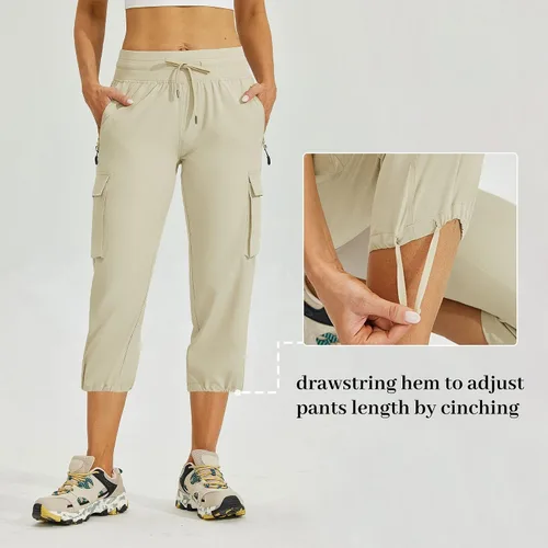 Vista 4 de Willit Pantalones de golf tipo cargo para mujer, con bolsillos, de secado rápido, ligeros, casuales para exteriores