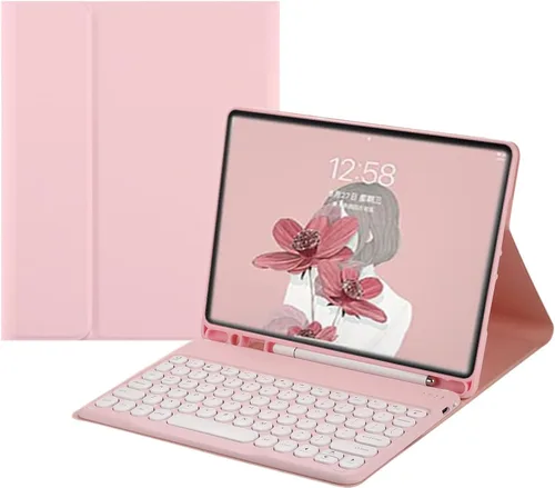 Vista 21 de Funda de teclado para Galaxy Tab S6 Lite de 10.4 pulgadas Funda de teclado con teclas redondas lindas de colores Teclado inalámbrico desmontable BT