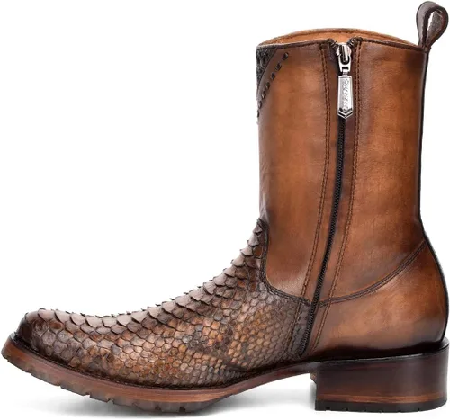 Vista 4 de Cuadra Bota para hombre en piel auténtica pitón y piel bovina con cremallera