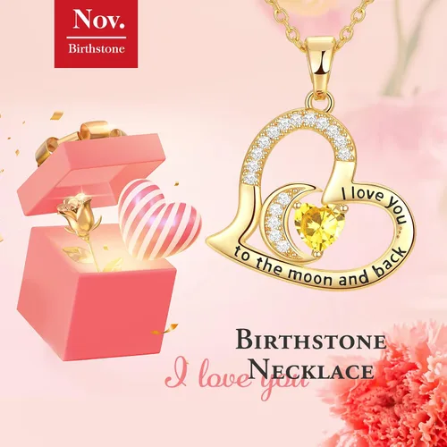 Vista 3 de DFUNH Joyas de piedra natal para esposa, regalos para ella, plata de ley 925 chapada en oro de 18 quilates, collar con dije de corazón con texto