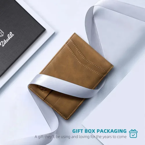 Vista 80 de Zitahli - Carteras delgadas con clip para dinero para hombre, tarjetero minimalista, de cuero, plegable, con bloqueo RFID, cartera de bolsillo
