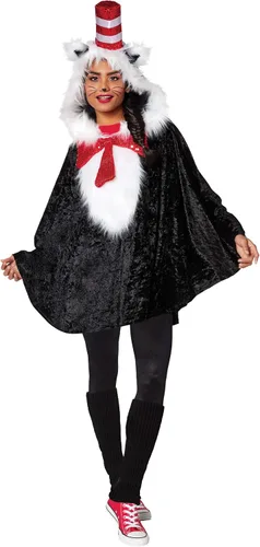 Vista 2 de Spirit Halloween Dr. Suess - Disfraz de poncho de gato en el sombrero para adulto, con licencia oficial, disfraz de grupo, cosplay de Dr. Suess