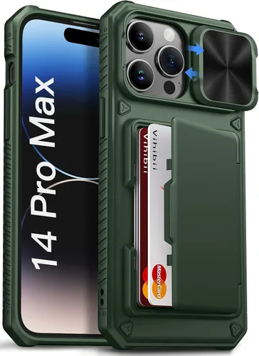 Vista 43 de Vihibii Funda para iPhone 13 Pro Max/iPhone 12 Pro Max con tarjetero (4 tarjetas) [bloqueo RFID] y cubierta de cámara deslizante, protección contra