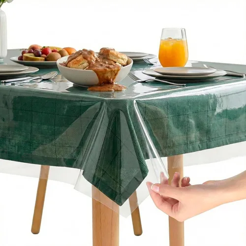Vista 10 de XFasten - Cubierta de mesa de plástico transparente de 54 x 54 pulgadas, protector de mantel de vinilo de plástico transparente, impermeable, a