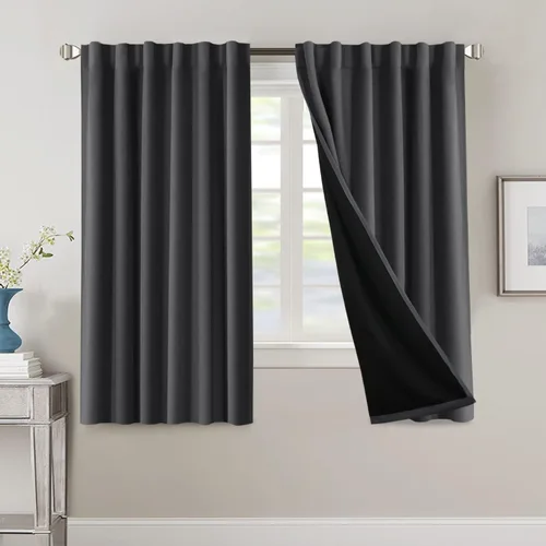 Vista 128 de H.VERSAILTEX Cortinas 100% opacas para dormitorio con forro negro, cortinas de oscurecimiento de habitación completa, con aislamiento térmico