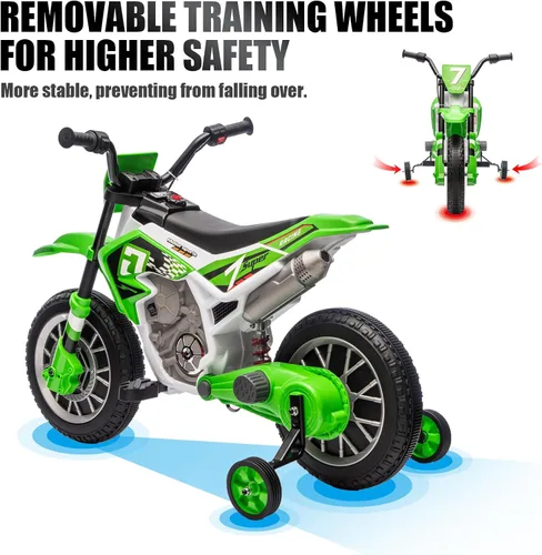 Vista 4 de Motocicleta para niños, motocicleta de paseo con batería 12V7A Verde
