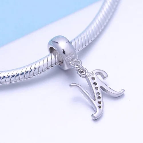 Vista 3 de SoulBeads - Colgantes de plata fina 0,925 de letra inicial, alfabeto A-Z. Dije con cristales compatibles con brazaletes europeos