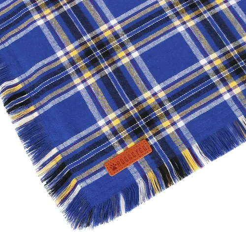 Vista 7 de ADOGGYGO Bandanas para Perros Macho con Bordes de Borlas, Elegante Bufanda a Cuadros Azul para Mascotas, Tela de Algodón Suave, Bandanas Reversibles