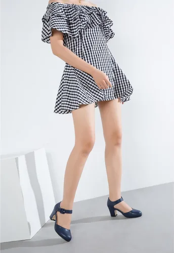 Vista 5 de Enelauge Zapatos de tacón grueso con hebilla y hebilla para el tobillo con punta redonda cerrada para mujer, sandalias de vestir D'Orsay