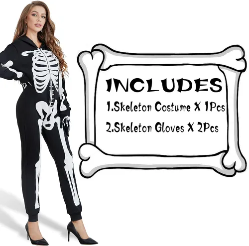 Vista 4 de Skeleton Costume Women -Deluxe Glow in the Dark Costume Skeleton Adult Halloween Costume for Women Halloween Costumes