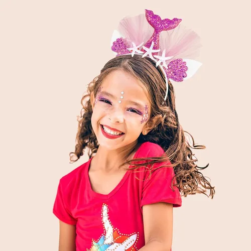 Vista 2 de Lurrose - Diadema de cola de sirena, 4 piezas, accesorios para el pelo, disfraz de cumpleaños, suministros para mujeres y niñas