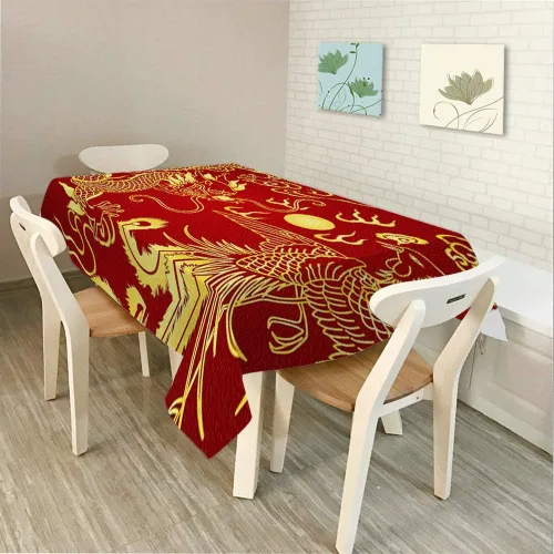 Vista 2 de Moslion Mantel rectangular decorativo con diseño de dragón chino para comedor, barbacoa, picnic, mesa de café, 60 x 84 pulgadas