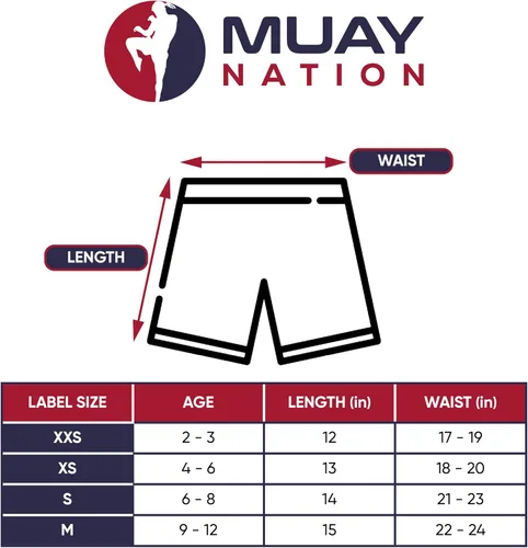 Vista 9 de Muay Thai - Pantalones cortos para niños (2 años a 12 años) para niñas y niños, para kickboxing y artes marciales mixtas