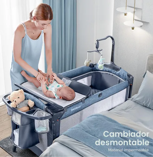 Vista 2 de BabyBond Cuna para bebé, cuna de noche, paquete y juego con sábana, cambiador de pañales y móvil de música desde recién nacidos hasta niños