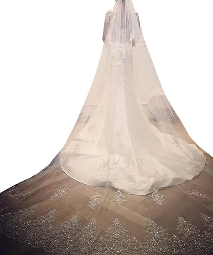 Vista 2 de 1 T velos de boda cristales perlas de encaje catedral velos de novia con diamantes de imitación